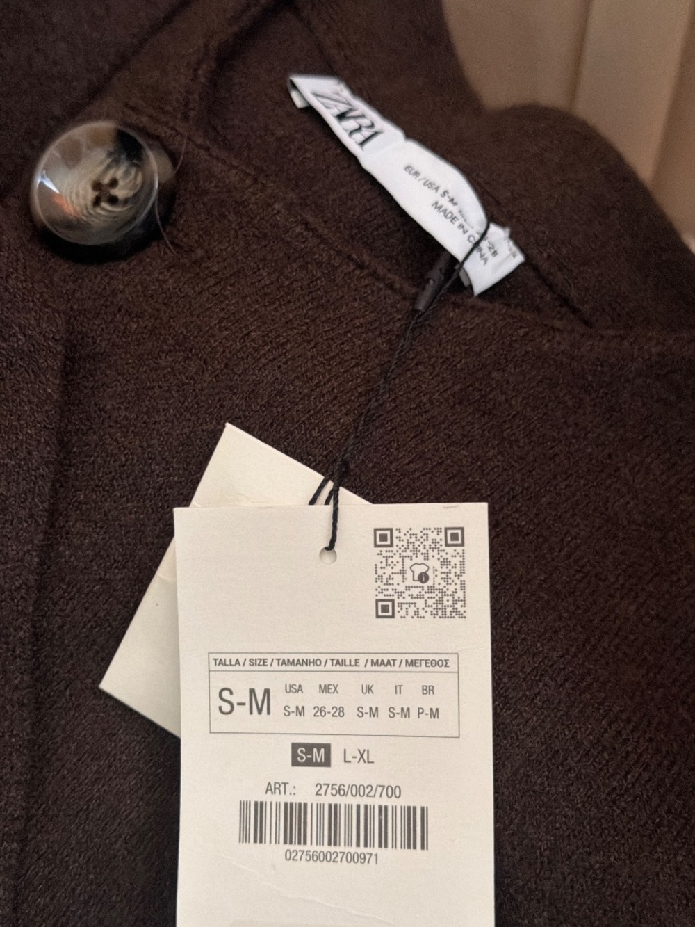 ZARA KNIT SCARF COAT BROWN - Picture 4 of 4